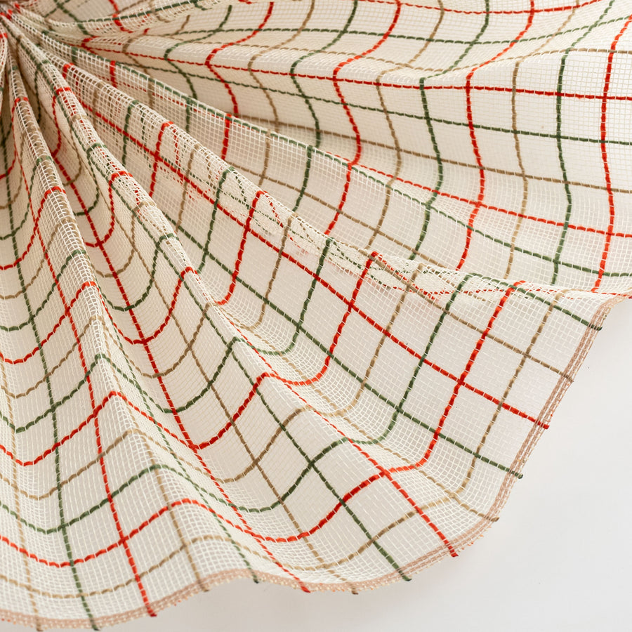 10" Fabric Fine Weave Check Mesh: Cream with Natural, Orange & Moss