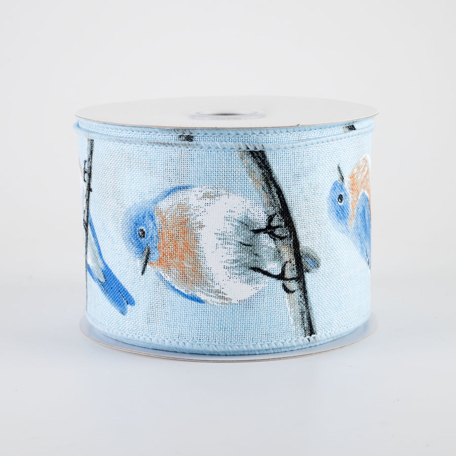 2.5" Chubby Blue & Orange Birds Ribbon: Blue (10 Yards)