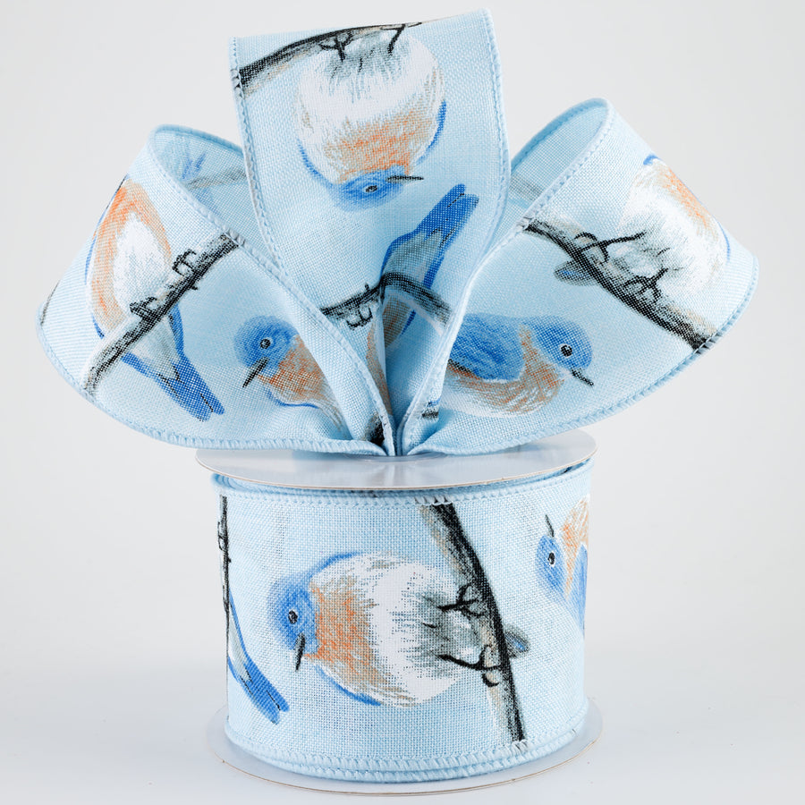 2.5" Chubby Blue & Orange Birds Ribbon: Blue (10 Yards)