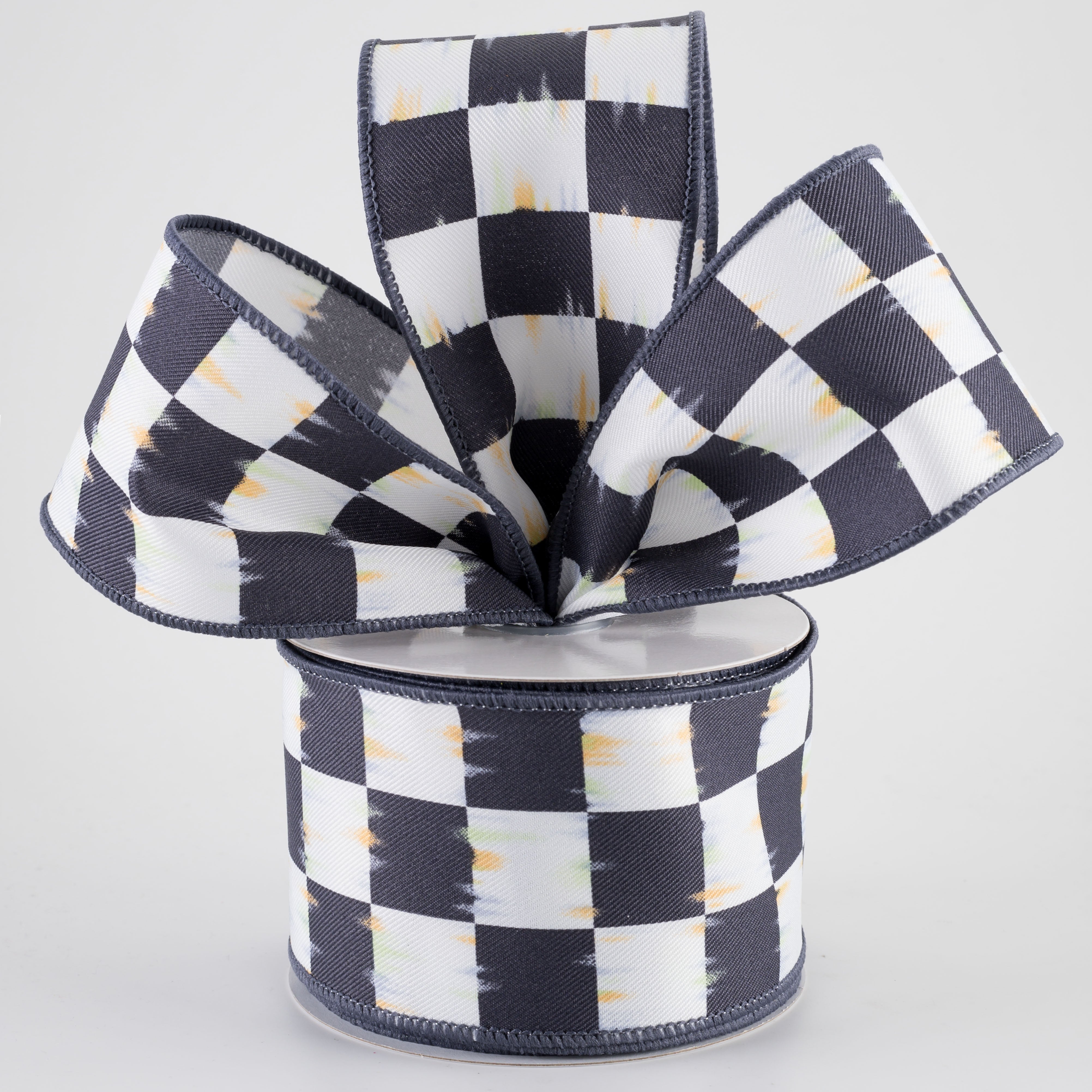 2.5" Bold Antique Checkerboard Ribbon: Black & White Multicolor