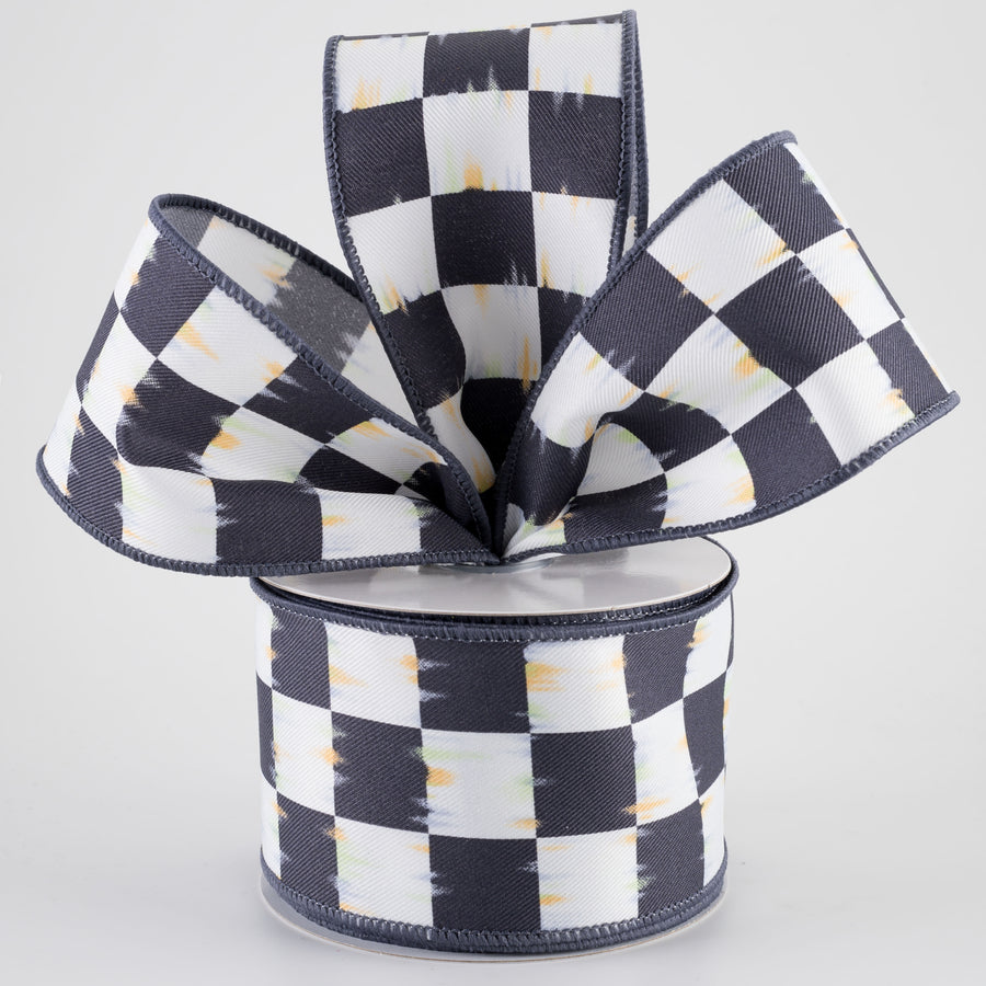 2.5" Bold Antique Checkerboard Ribbon: Black & White Multicolor