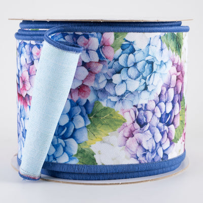 4" Double Sided Fused Hydrangeas Ribbon (10 Yards)