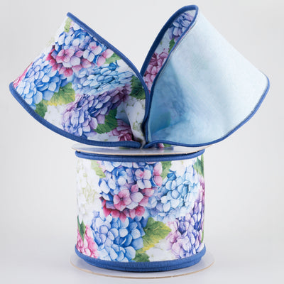 4" Double Sided Fused Hydrangeas Ribbon (10 Yards)