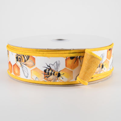 1.5" Double Sided Fused Honeycomb Bees Ribbon (10 Yards)