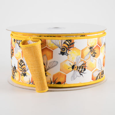 2.5" Double Sided Fused Honeycomb Bees Ribbon (10 Yards)