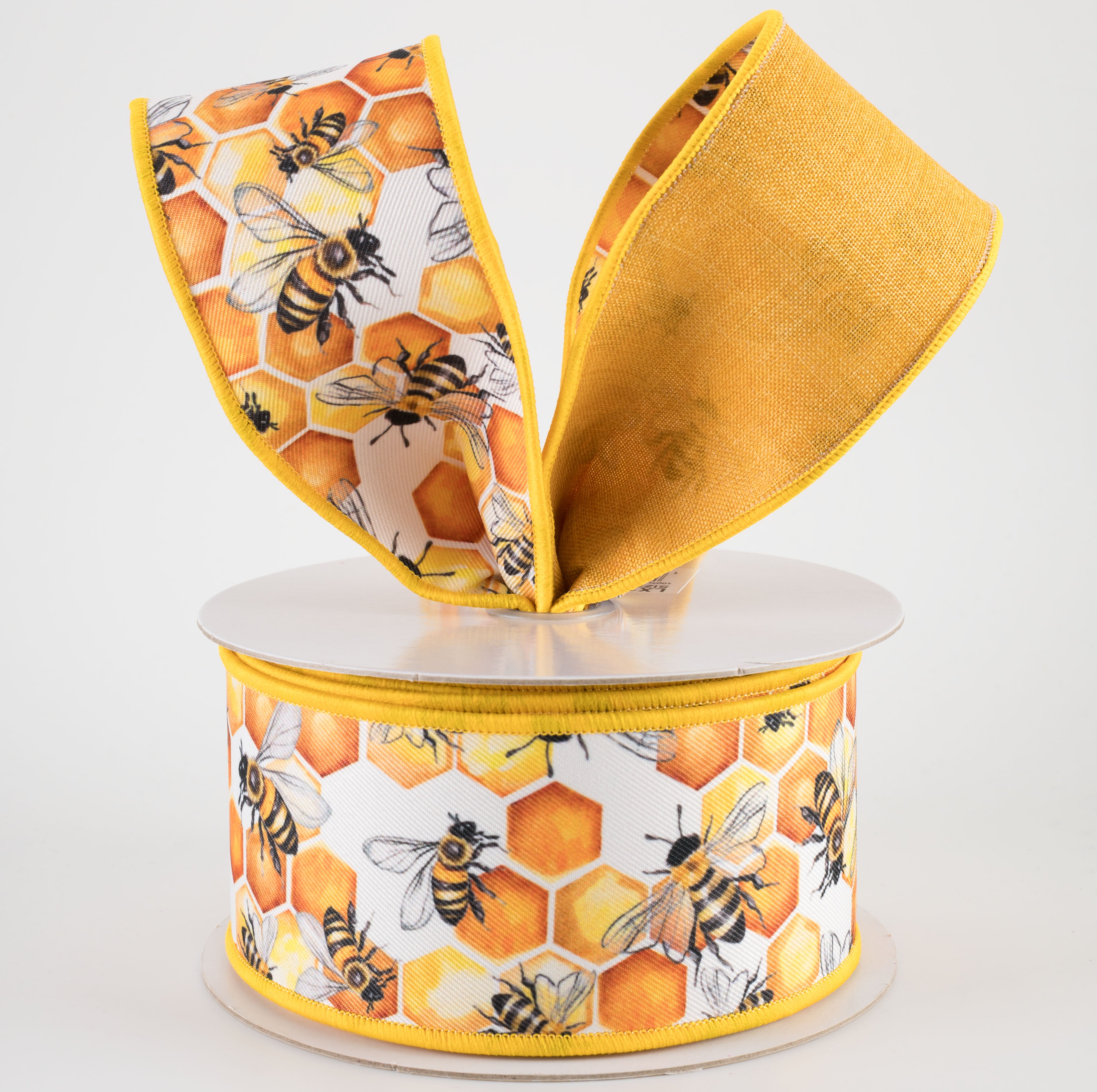 2.5" Double Sided Fused Honeycomb Bees Ribbon (10 Yards)