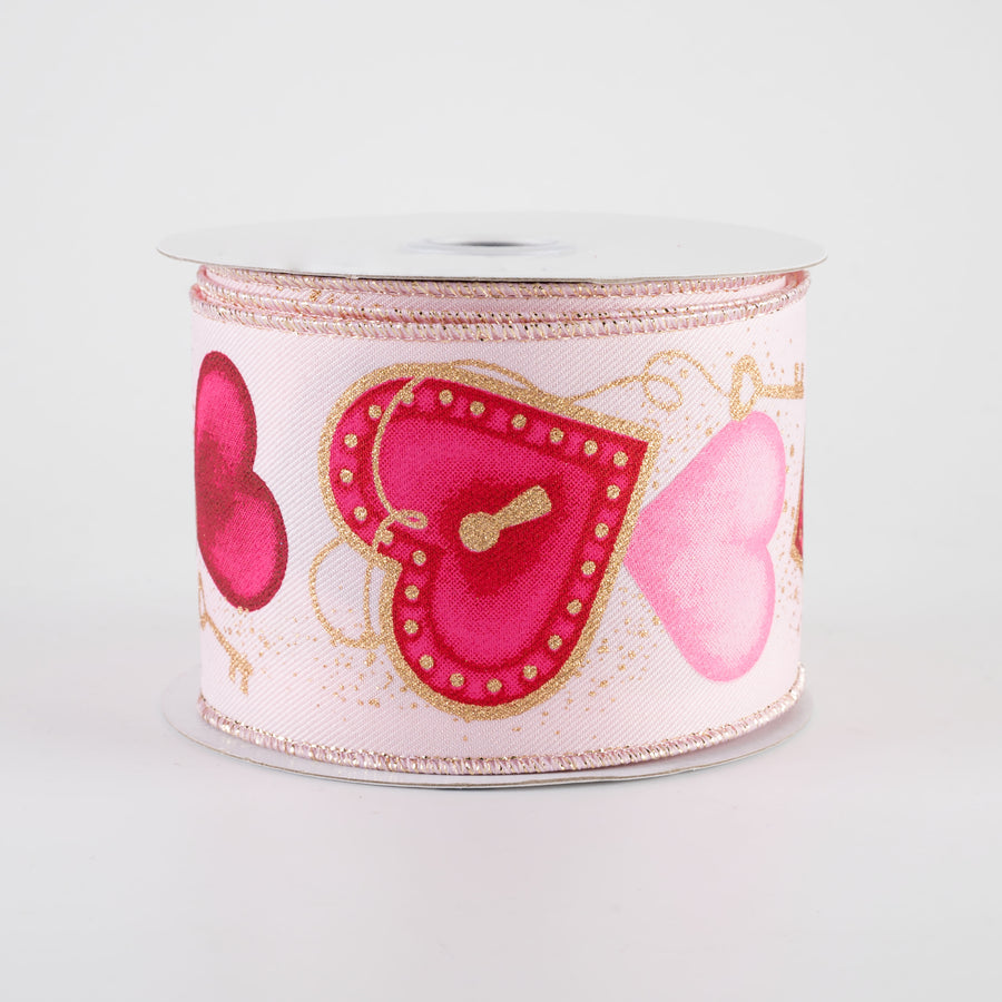 2.5" Heart Locks Ribbon: Pale Pink (10 Yards)