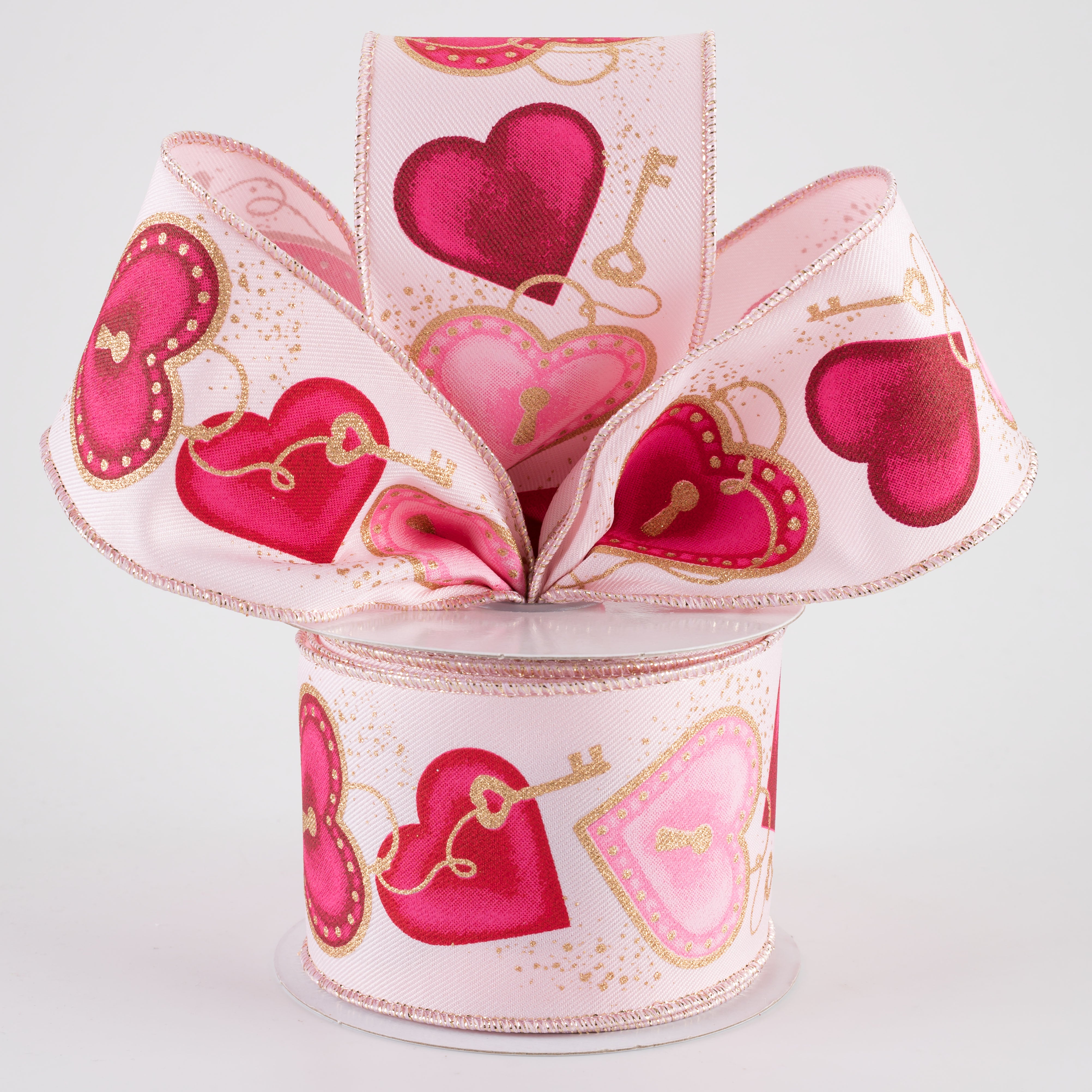 2.5" Heart Locks Ribbon: Pale Pink (10 Yards)