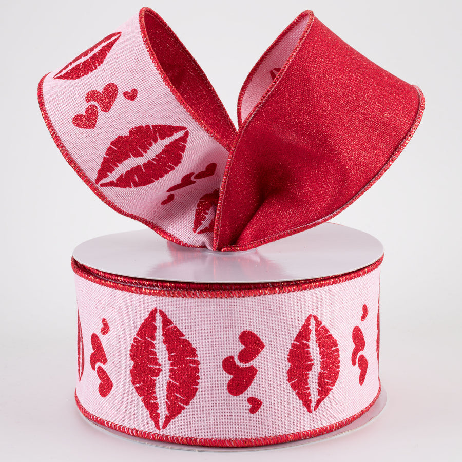 2.5" Double Sided Bold Lips Ribbon: Light Pink & Red (10 Yards)