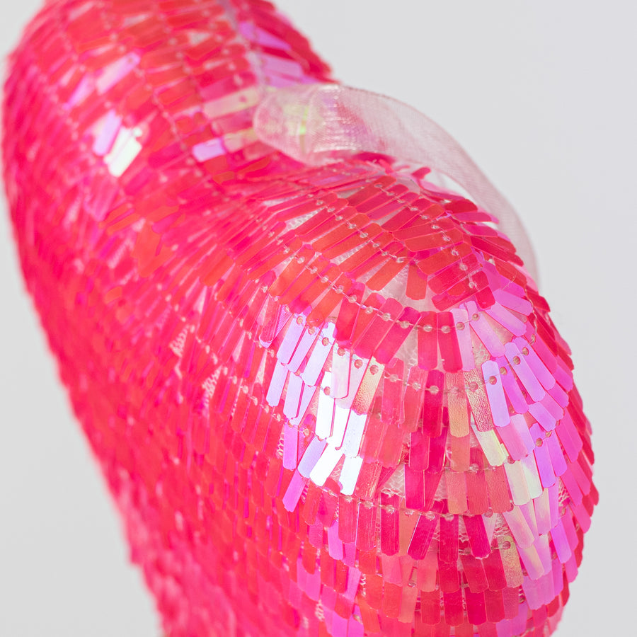 6" Sequin Heart Ornament: Iridescent Hot Pink