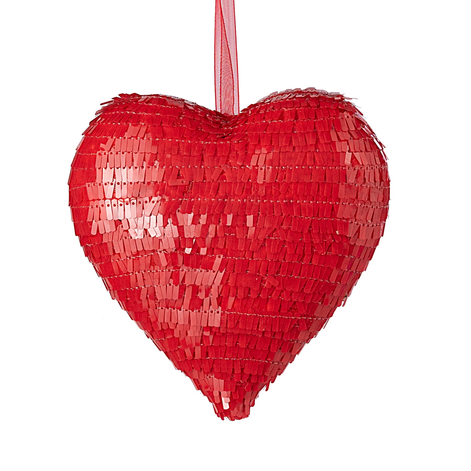 6" Sequin Heart Ornament: Red