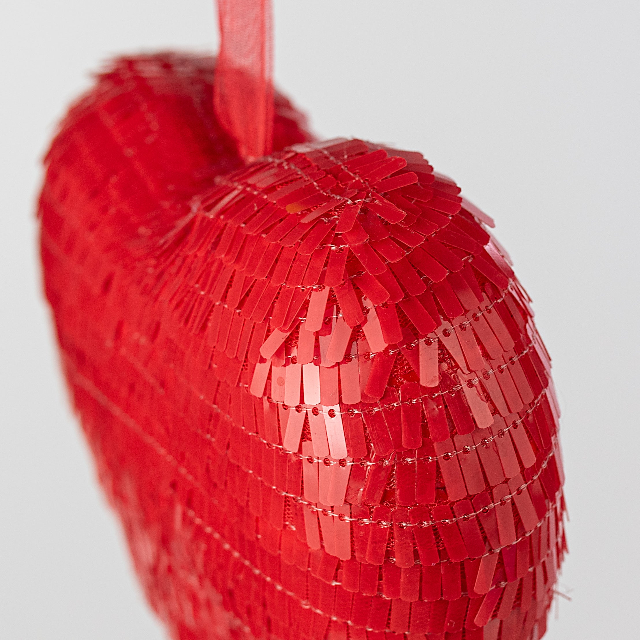 6" Sequin Heart Ornament: Red
