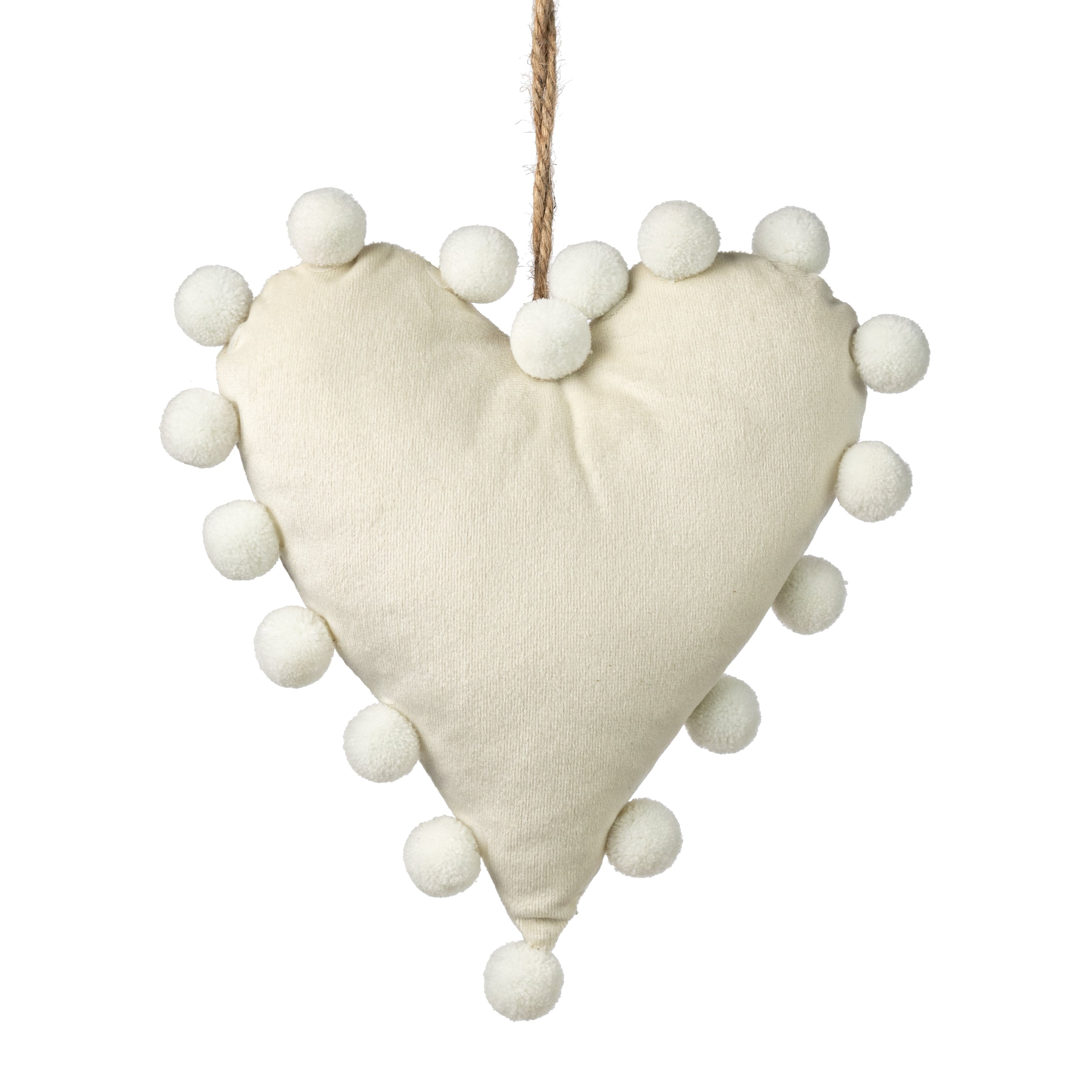 8" Pom Pom Heart Ornament: Beige