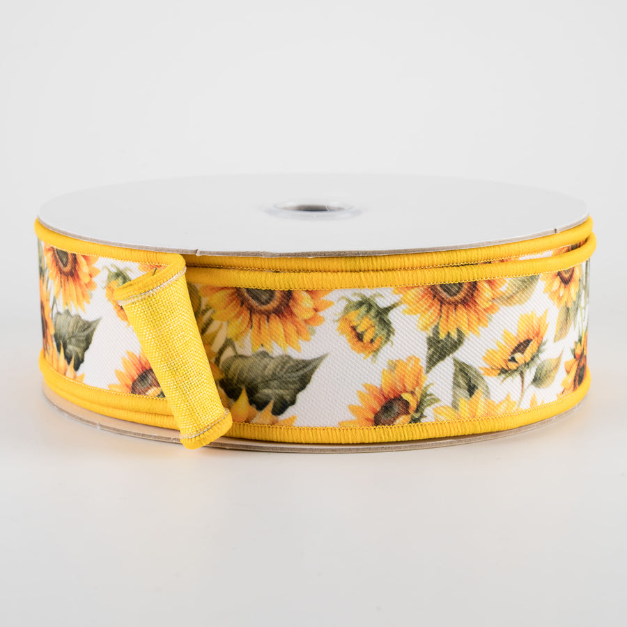 1.5" Double Sided Fused Sunflowers Ribbon (10 Yards)