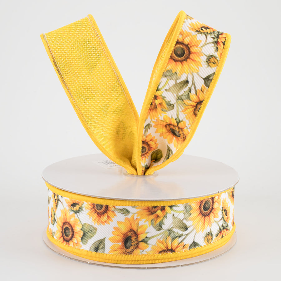 1.5" Double Sided Fused Sunflowers Ribbon (10 Yards)