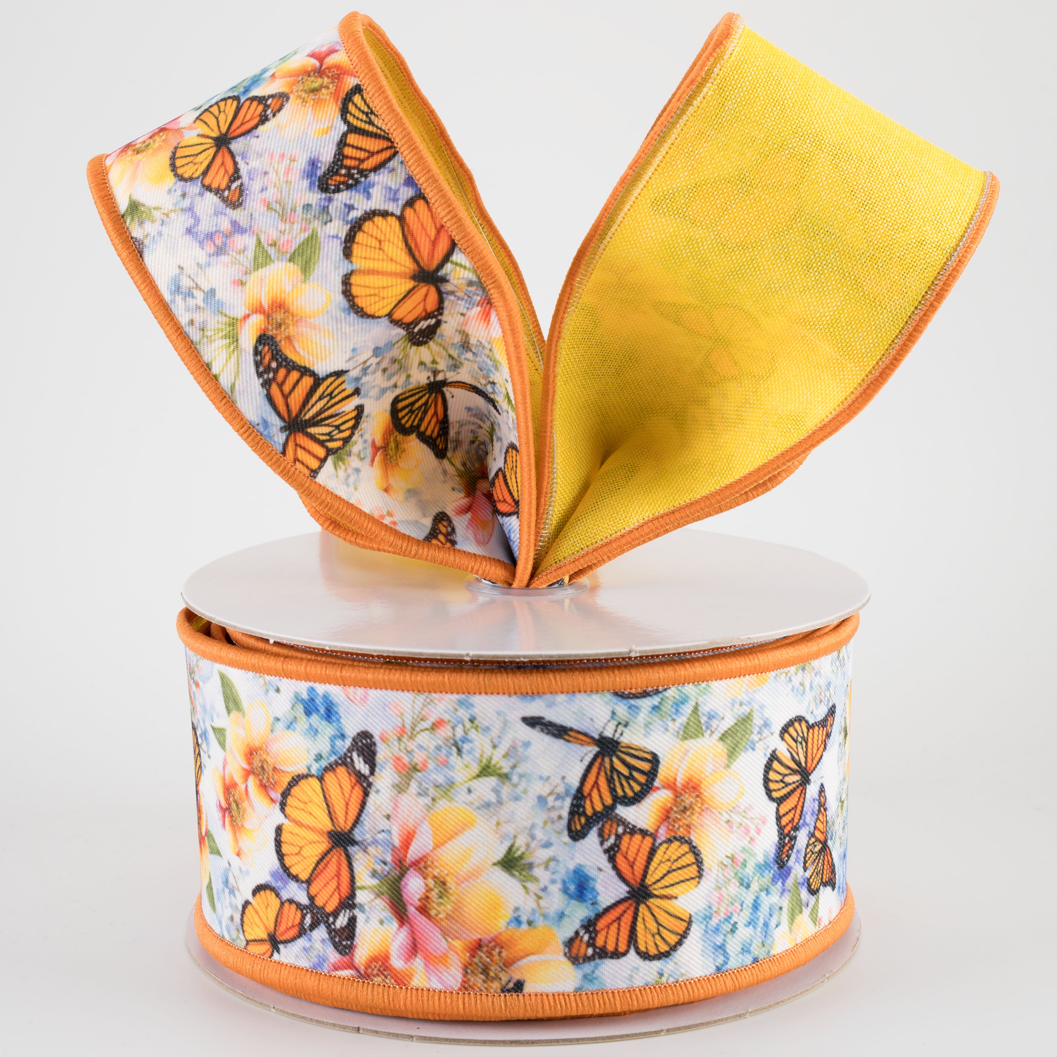 2.5" Double Sided Fused Monarch Butterflies Ribbon (10 Yards)