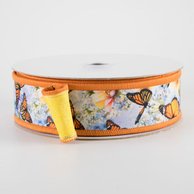 1.5" Double Sided Fused Monarch Butterflies Ribbon (10 Yards)