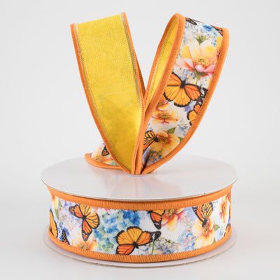 1.5" Double Sided Fused Monarch Butterflies Ribbon (10 Yards)