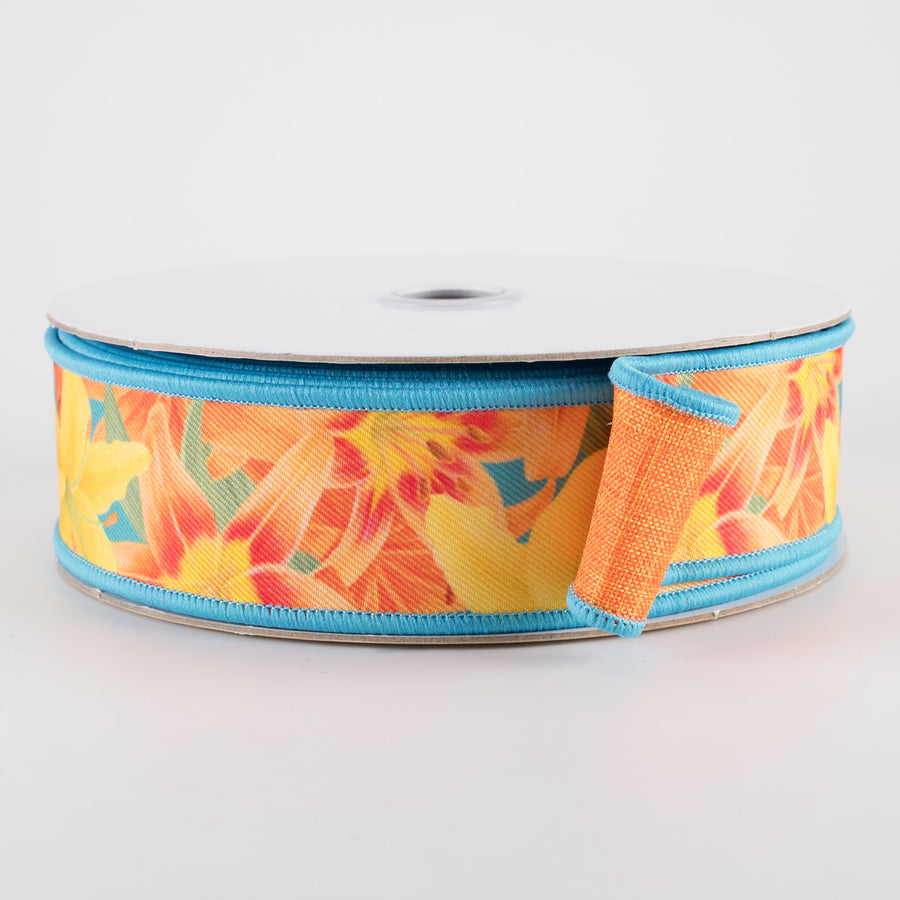 1.5" Double Sided Fused Orange Lilies Ribbon (10 Yards)