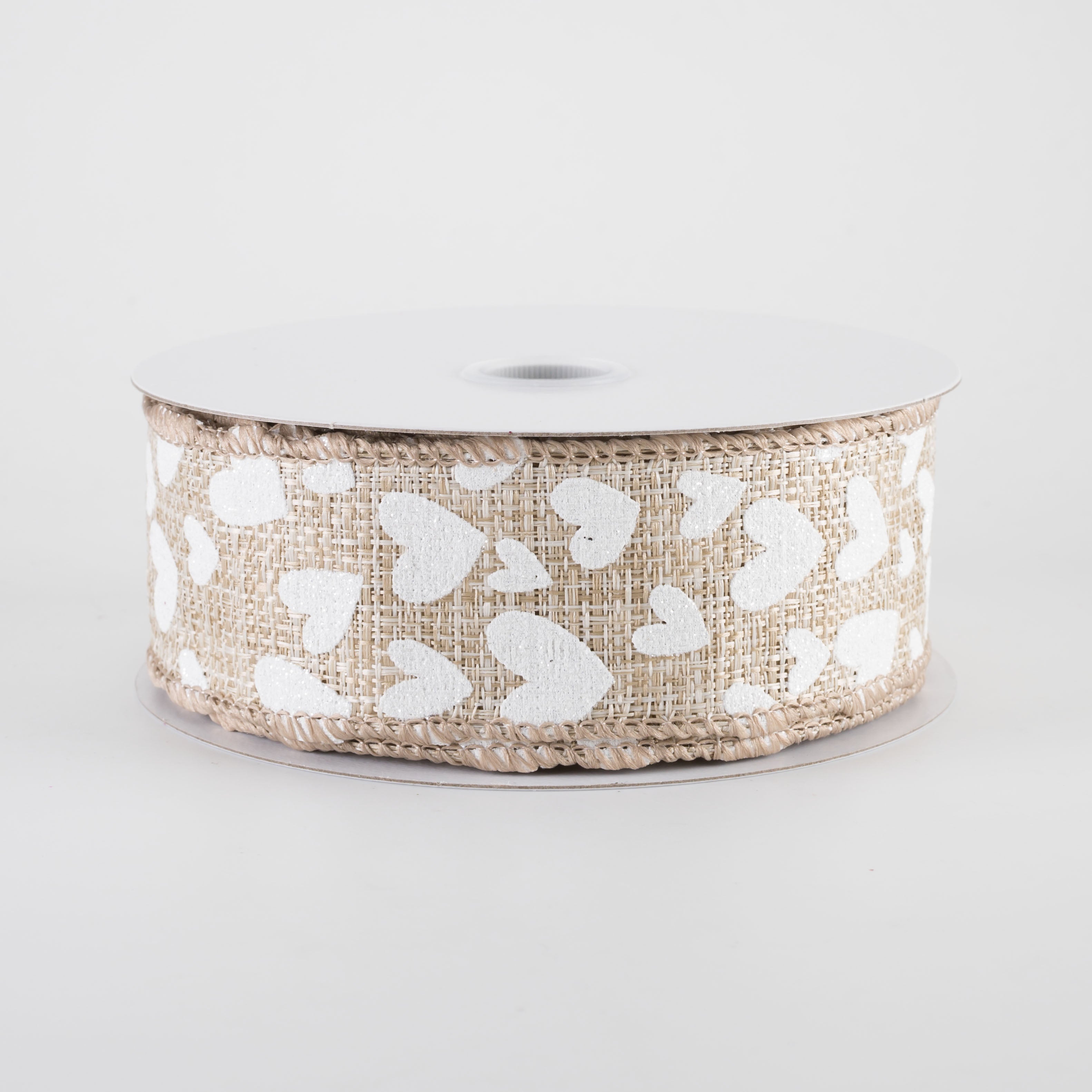 1.5" Tweed Benson Hearts Ribbon: Tan & White (10 Yards)