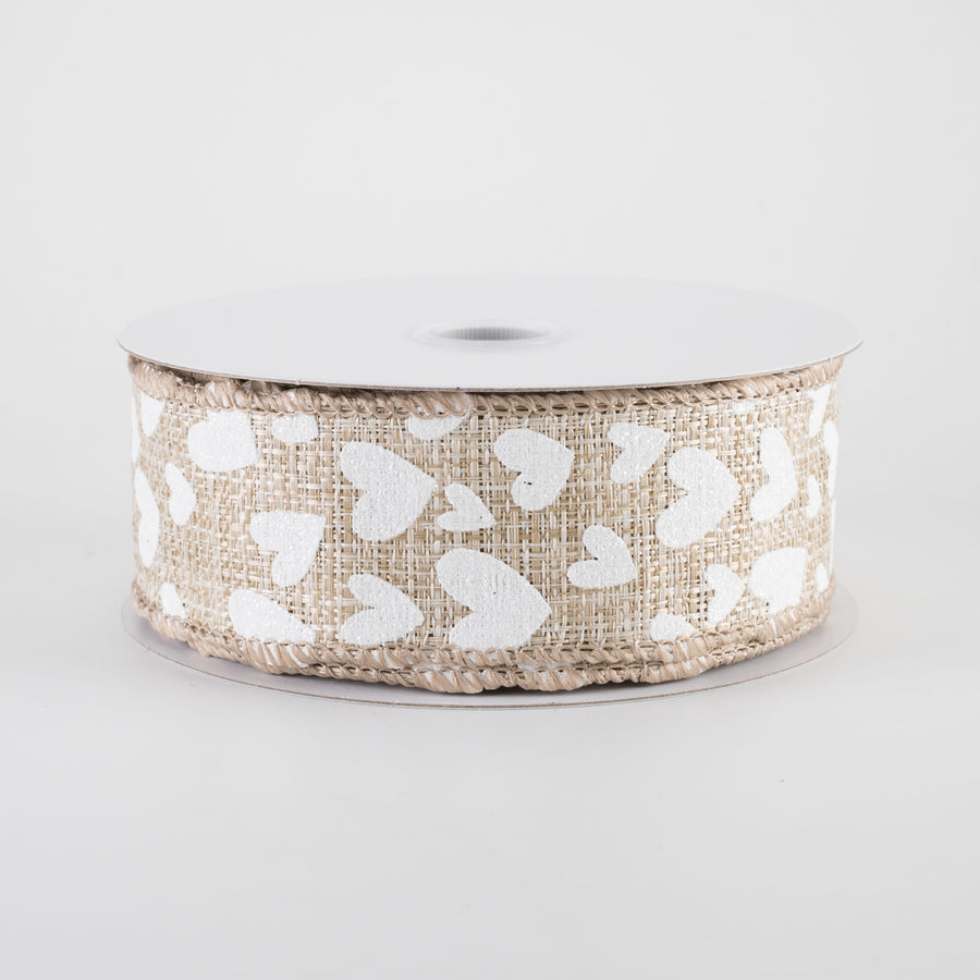 1.5" Tweed Benson Hearts Ribbon: Tan & White (10 Yards)
