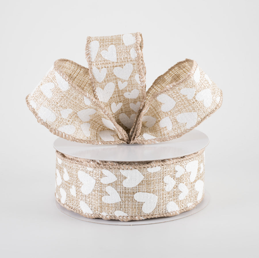 1.5" Tweed Benson Hearts Ribbon: Tan & White (10 Yards)