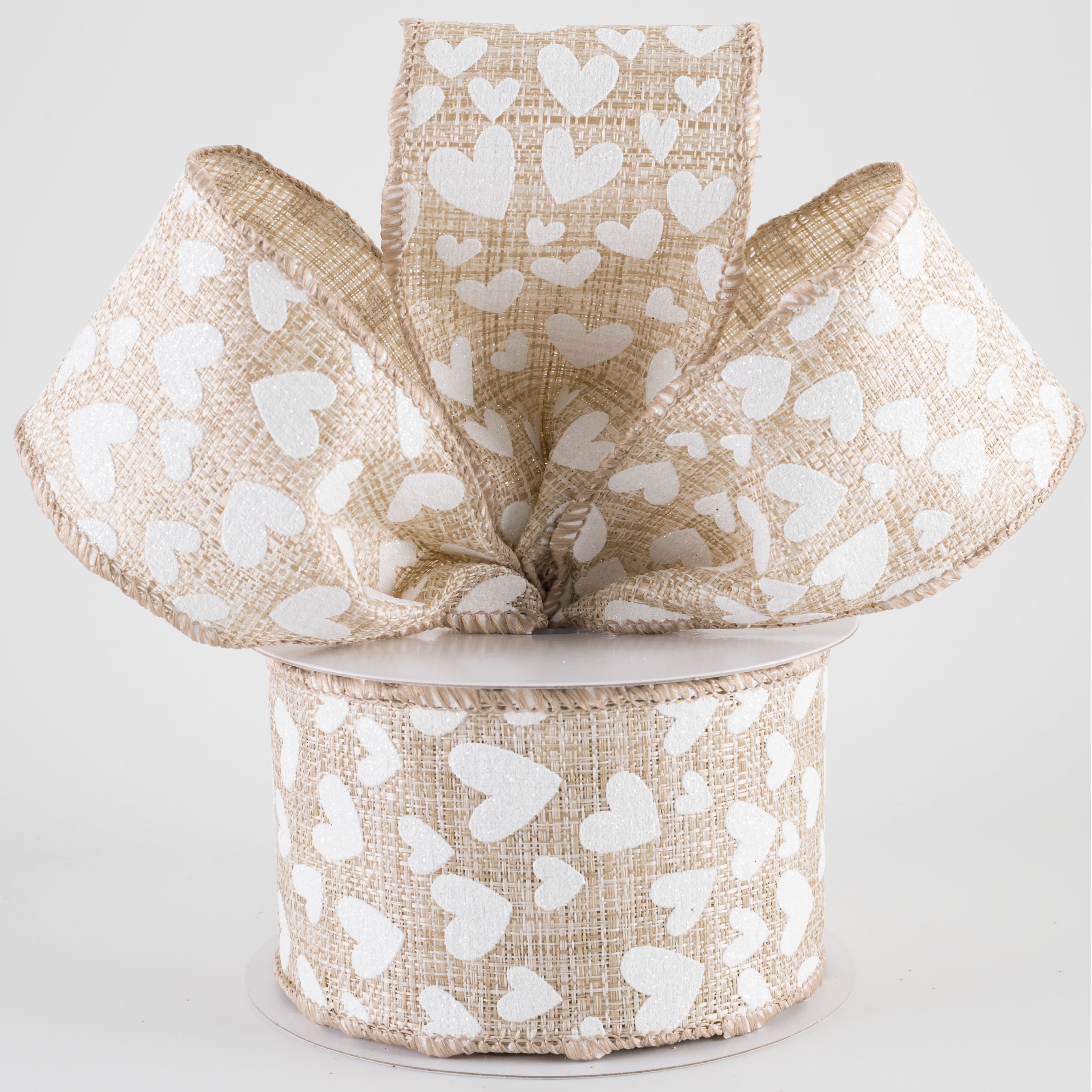 2.5" Tweed Benson Hearts Ribbon: Tan & White (10 Yards)
