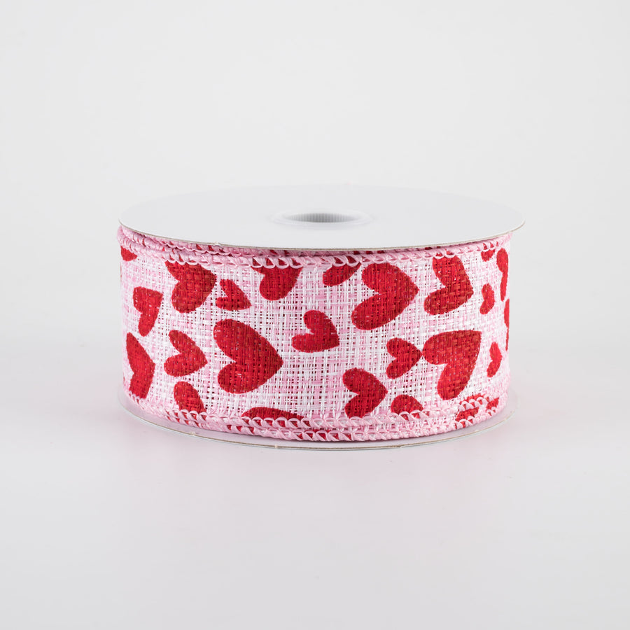 1.5" Tweed Benson Hearts Ribbon: Pink & Red (10 Yards)