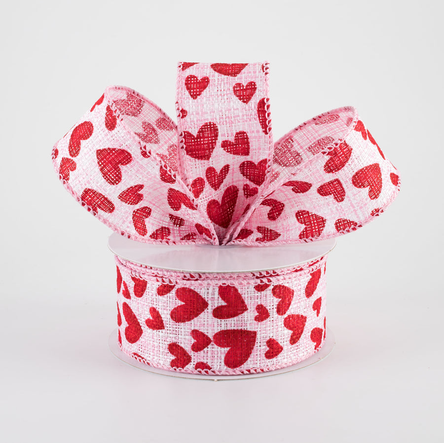 1.5" Tweed Benson Hearts Ribbon: Pink & Red (10 Yards)