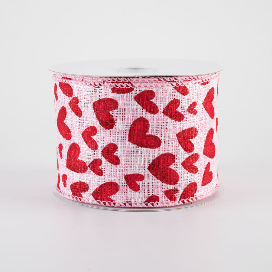2.5" Tweed Benson Hearts Ribbon: Pink & Red (10 Yards)