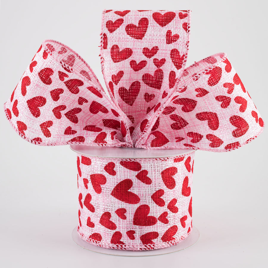 2.5" Tweed Benson Hearts Ribbon: Pink & Red (10 Yards)