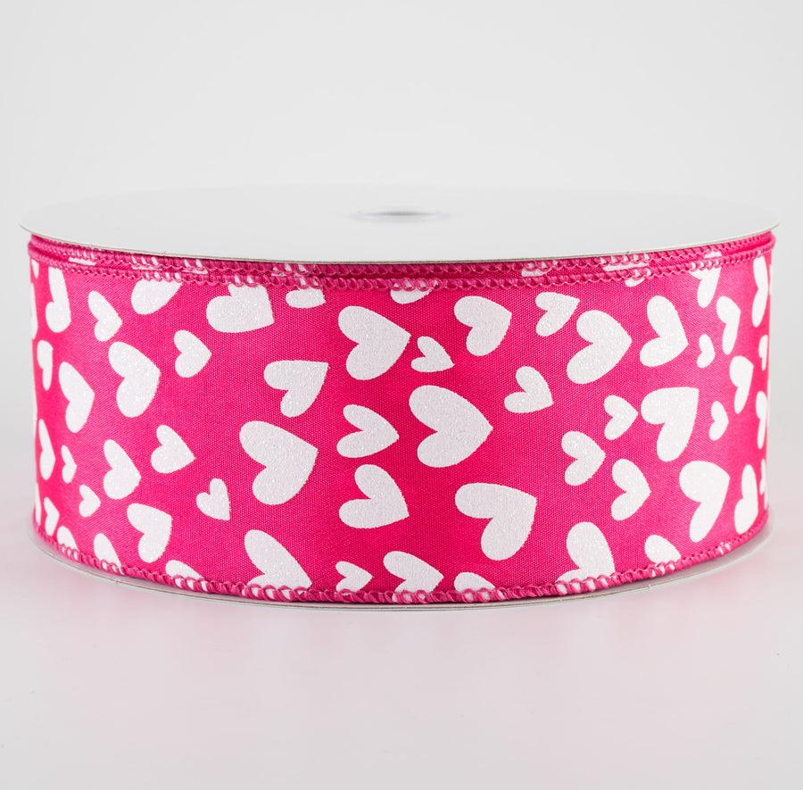 2.5" Satin Benson Hearts Ribbon: Fuchsia Pink & White (50 Yards)