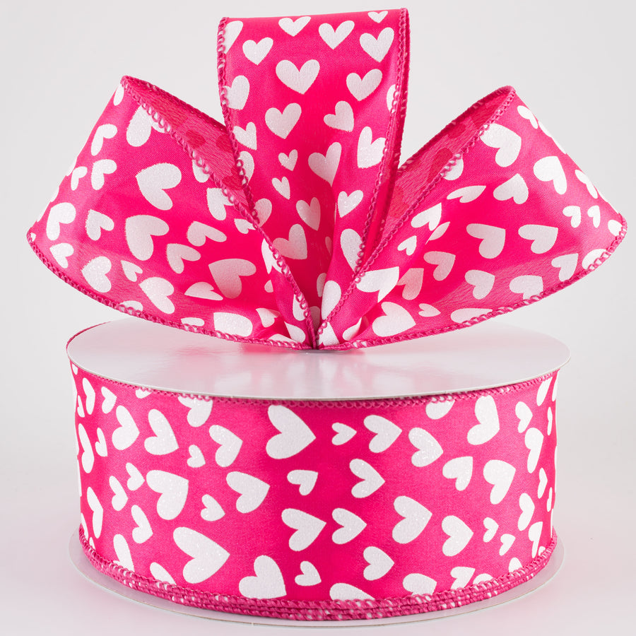 2.5" Satin Benson Hearts Ribbon: Fuchsia Pink & White (50 Yards)