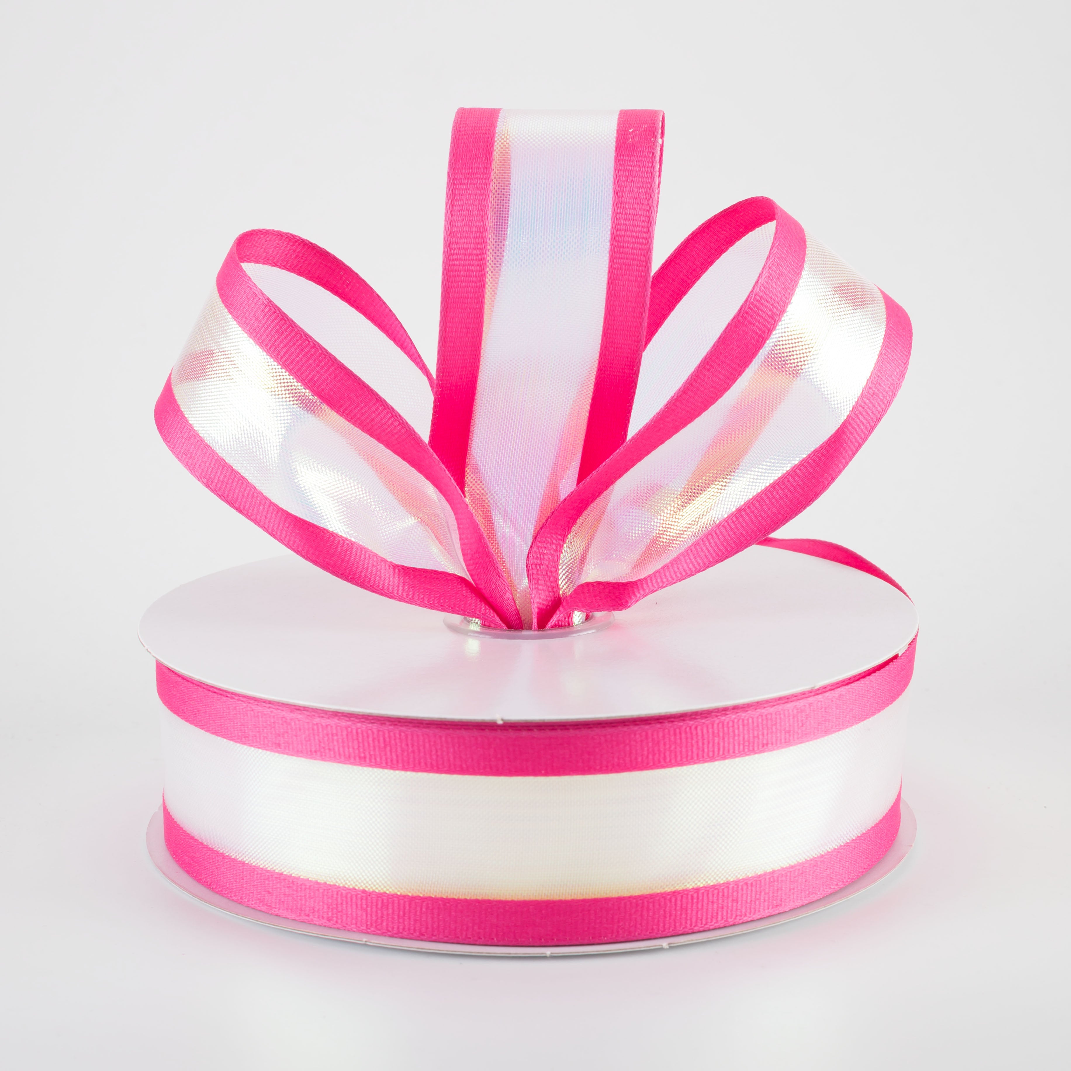1.5" Super Iridescent Sheer with Grosgrain Edge Ribbon: Fuchsia Pink (50 Yards)