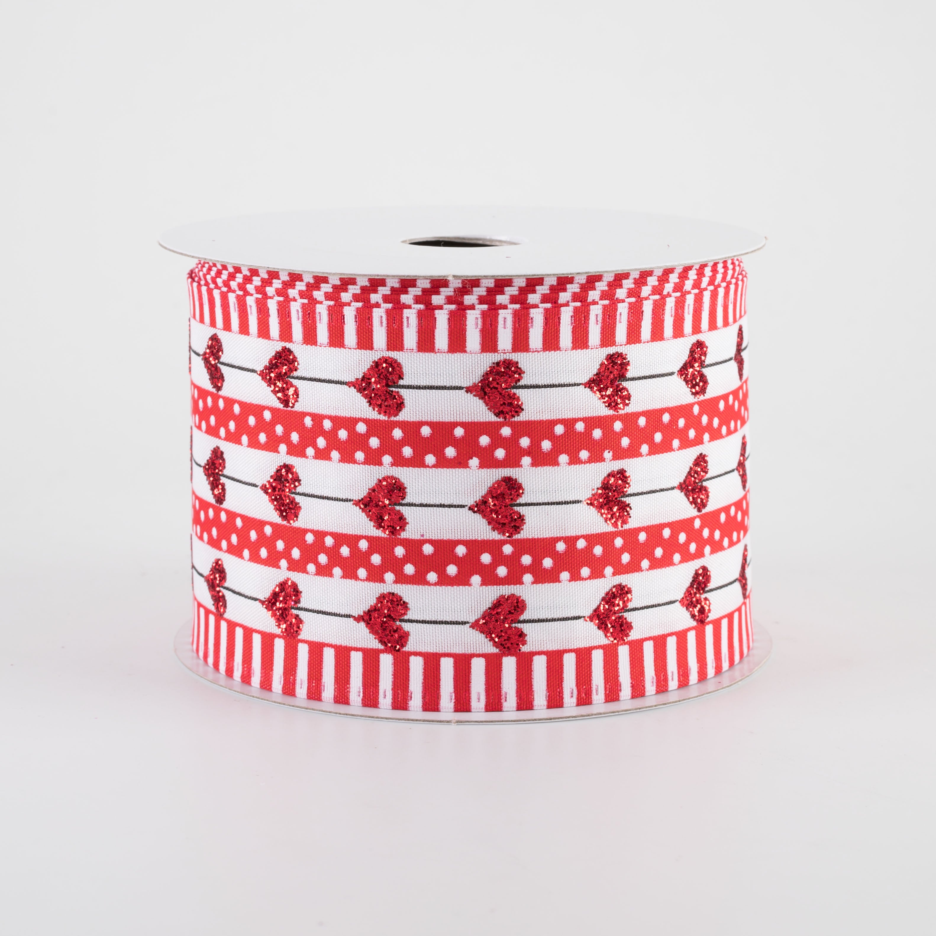 2.5" Stripy Dot Hearts Ribbon: Red, White & Black (10 Yards)