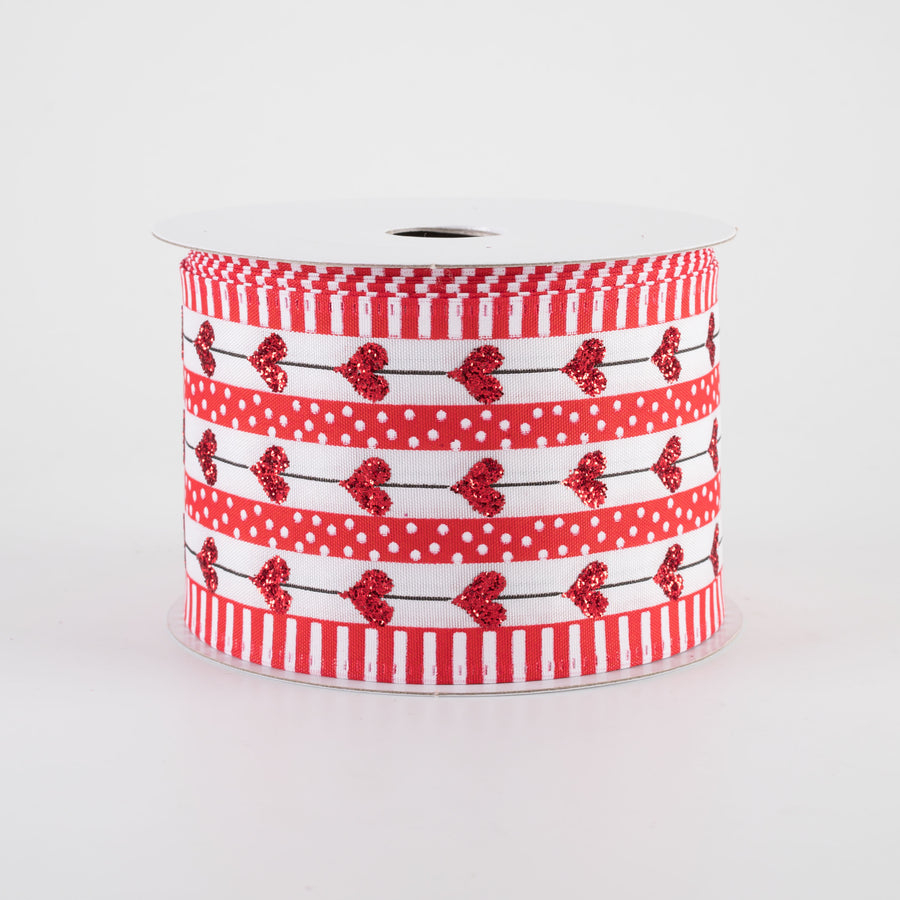 2.5" Stripy Dot Hearts Ribbon: Red, White & Black (10 Yards)