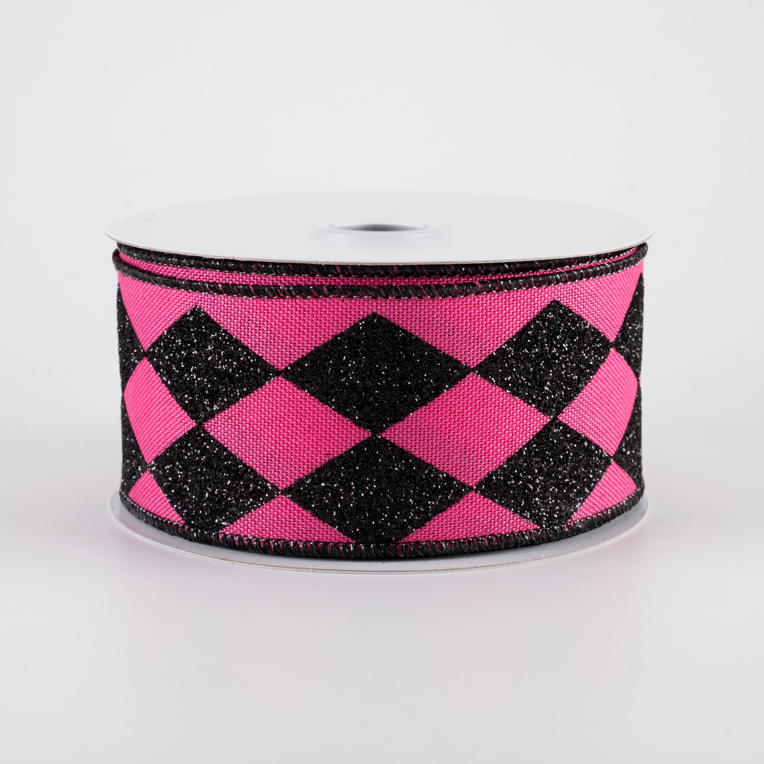 2" Glitter Harlequin Ribbon: Fuchsia Pink & Black (10 Yards)
