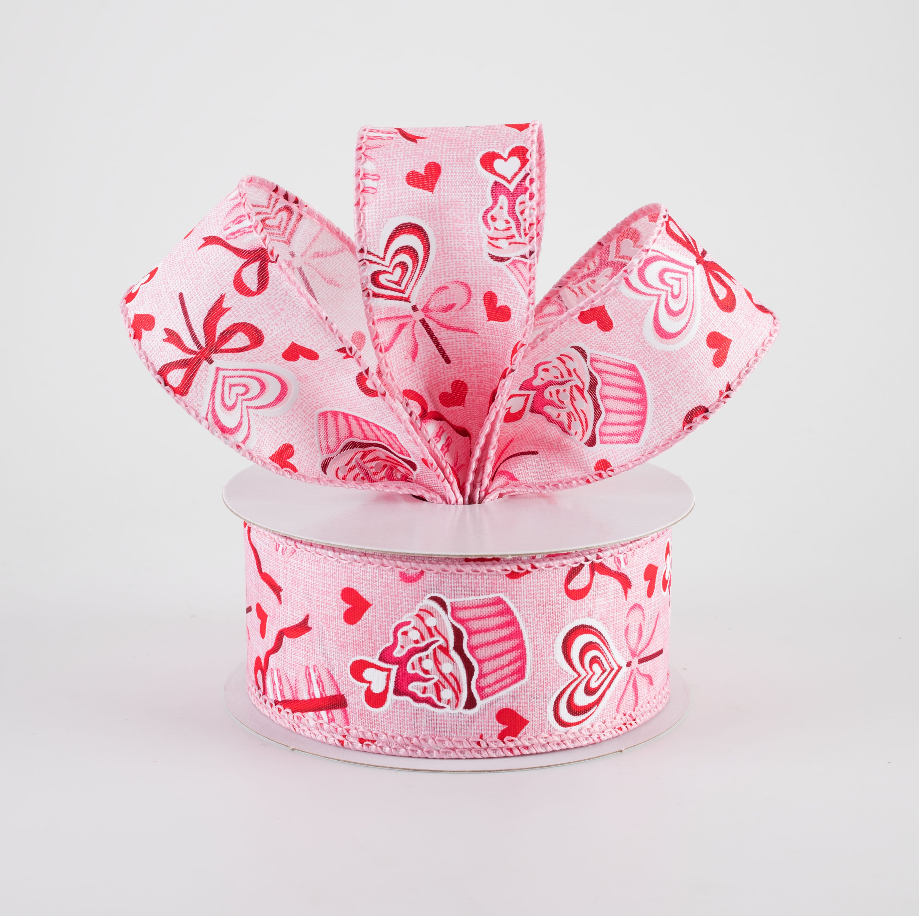 1.5" Valentine's Day Cupcakes & Macarons Ribbon: Pink (10 Yards)