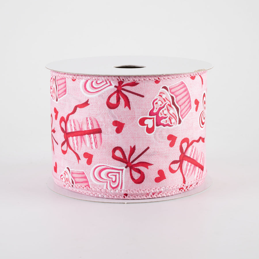 2.5" Valentine's Day Cupcakes & Macarons Ribbon: Pink (10 Yards)