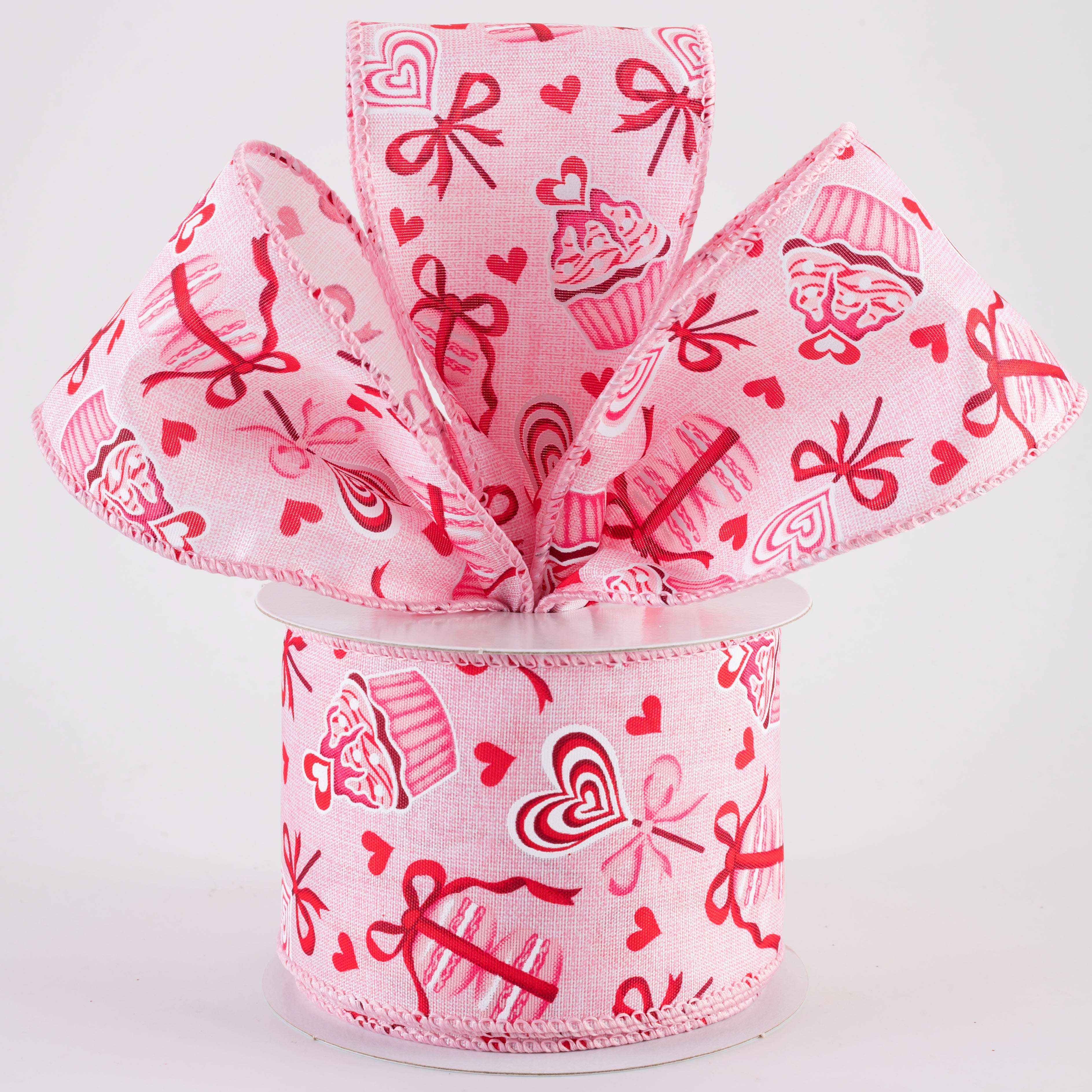 2.5" Valentine's Day Cupcakes & Macarons Ribbon: Pink (10 Yards)