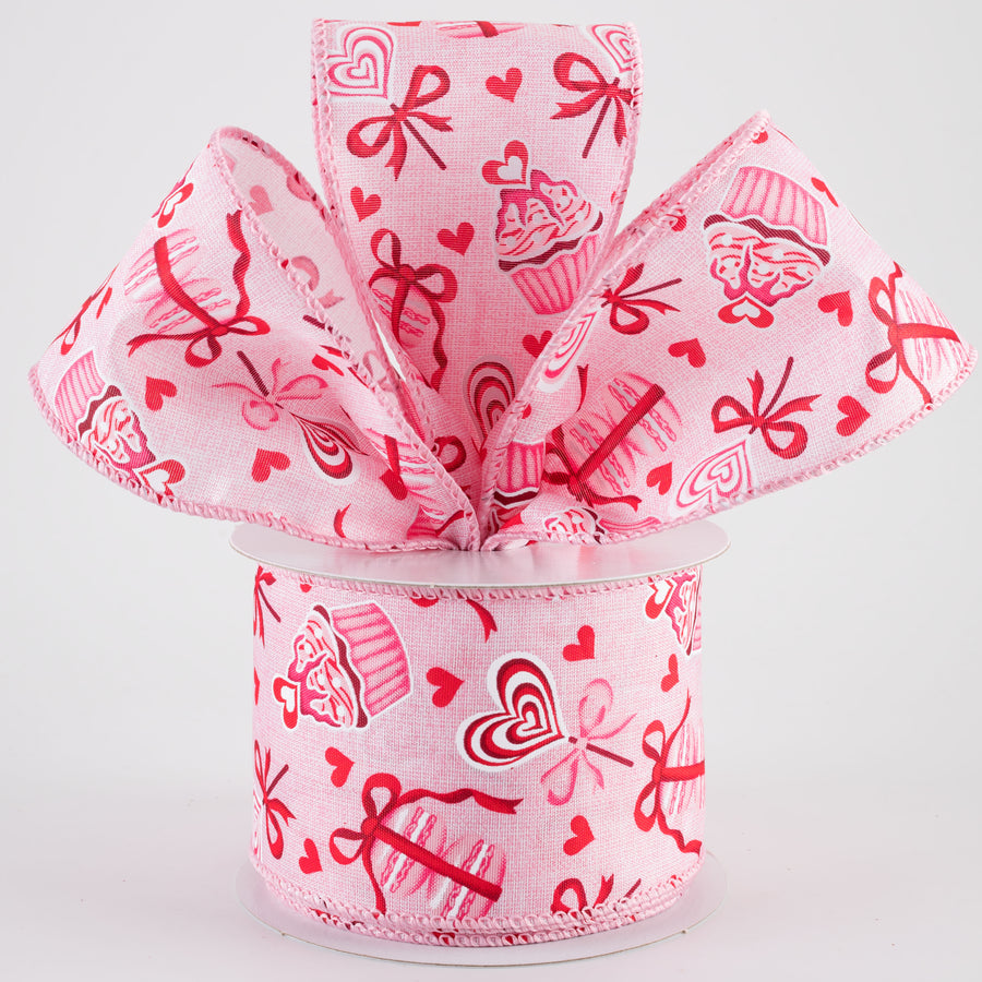 2.5" Valentine's Day Cupcakes & Macarons Ribbon: Pink (10 Yards)
