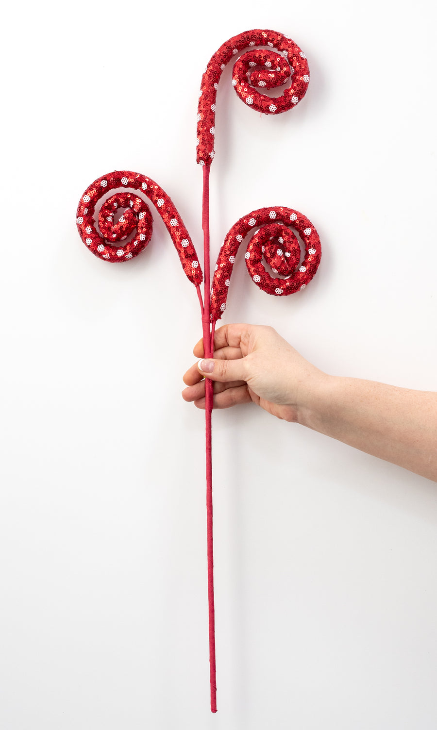 28" Sequin Polkadot Spiral Curly Spray: Red