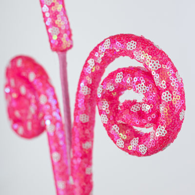 28" Sequin Polkadot Spiral Curly Spray: Iridescent Pink
