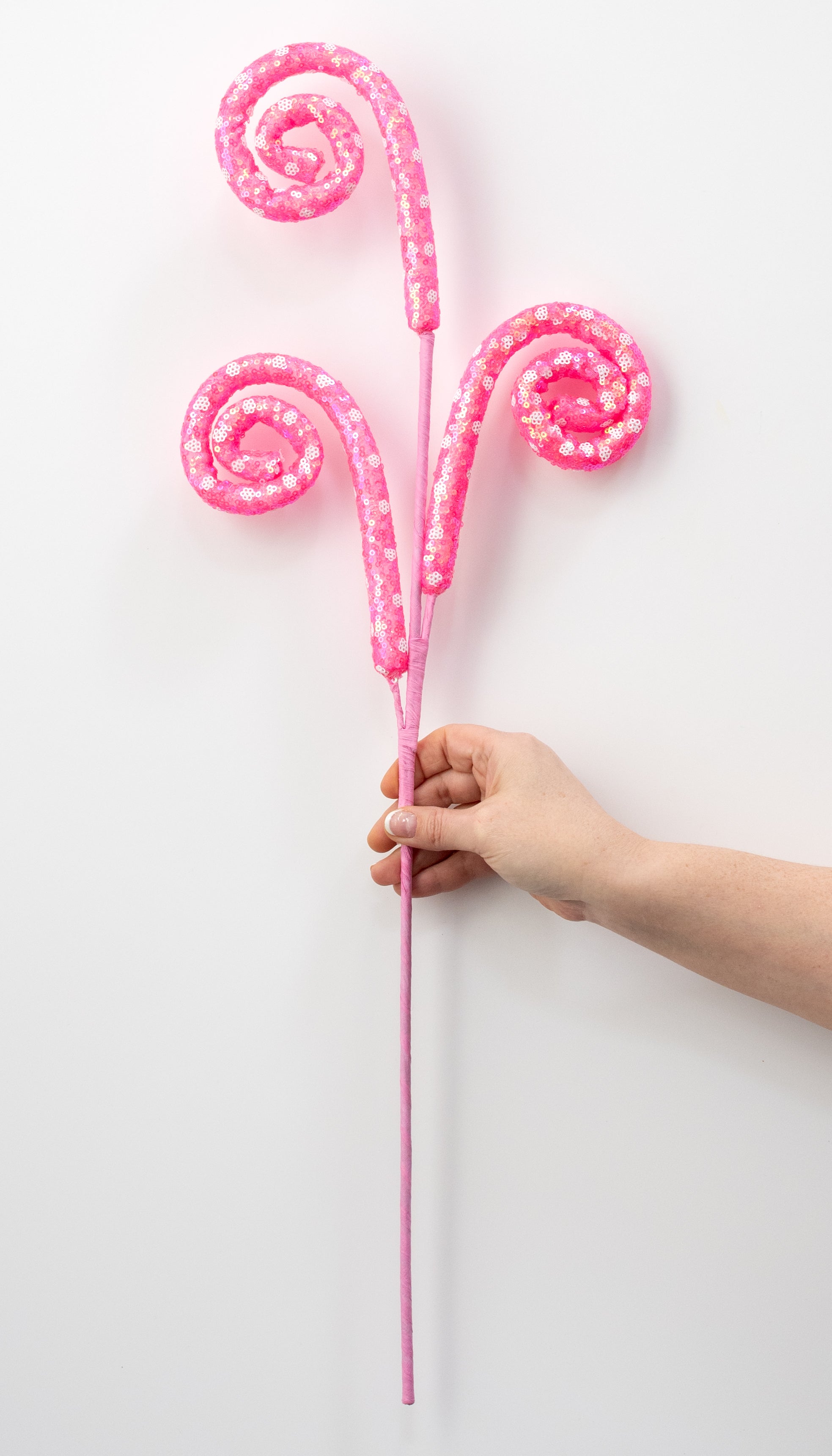 28" Sequin Polkadot Spiral Curly Spray: Iridescent Pink