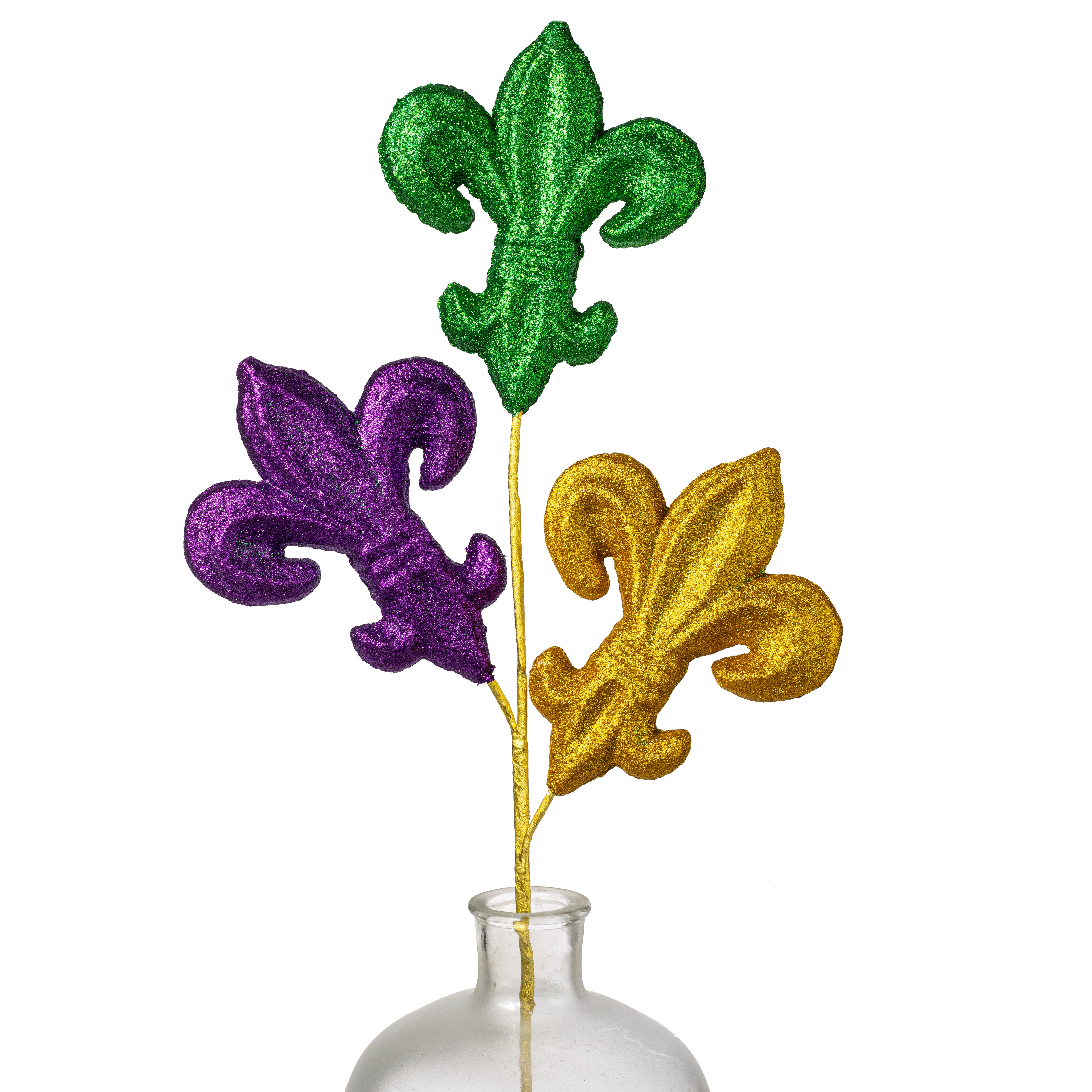 28" Glittered Fleur de Lis Spray: Mardi Gras