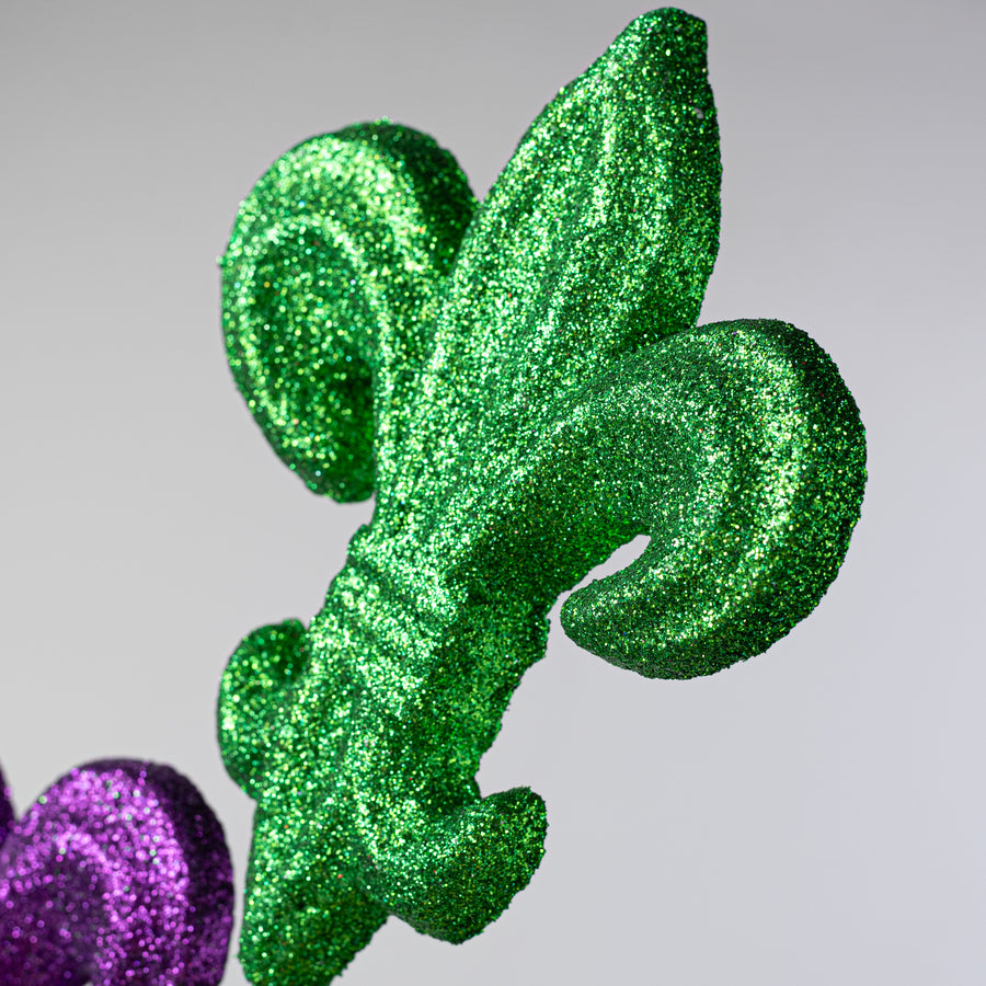 28" Glittered Fleur de Lis Spray: Mardi Gras