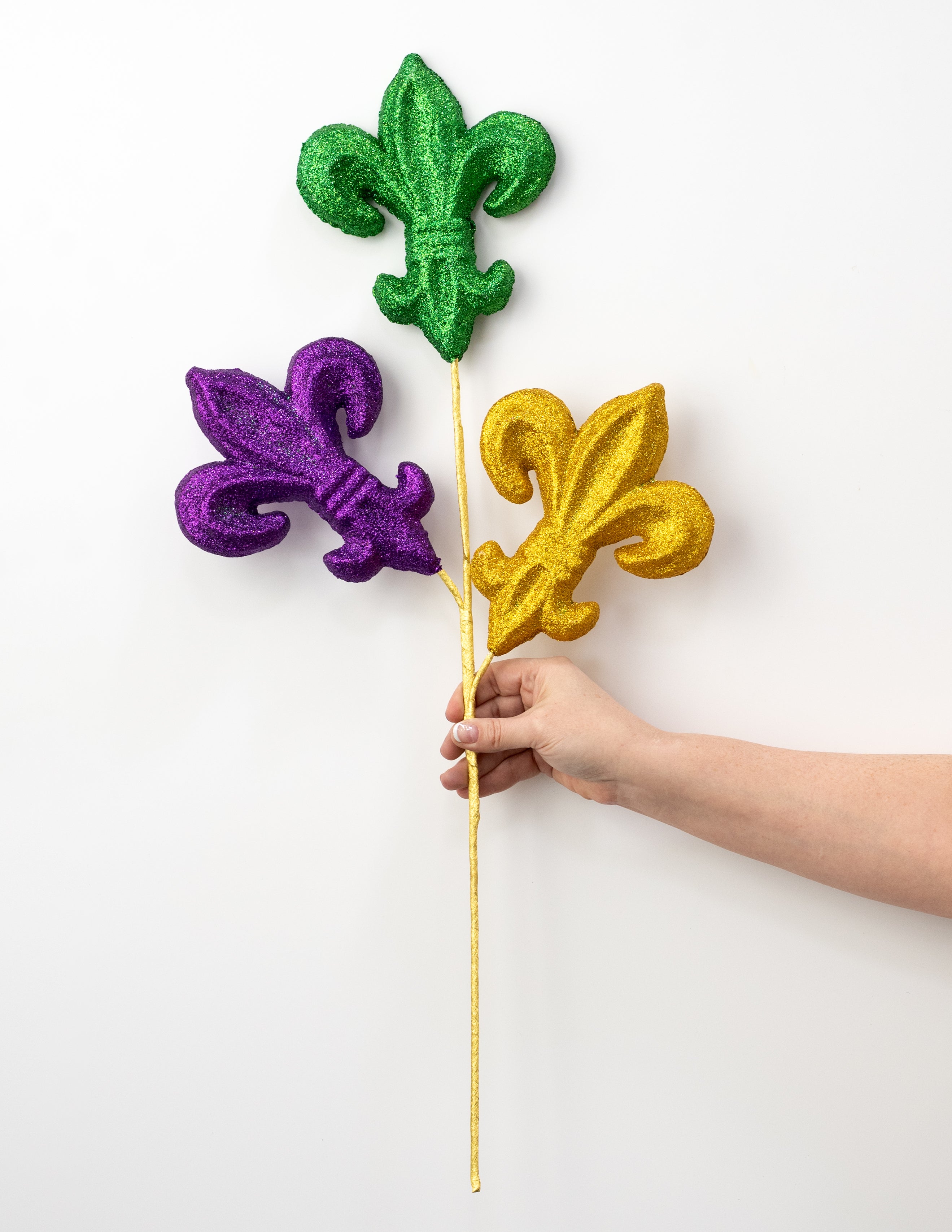 28" Glittered Fleur de Lis Spray: Mardi Gras