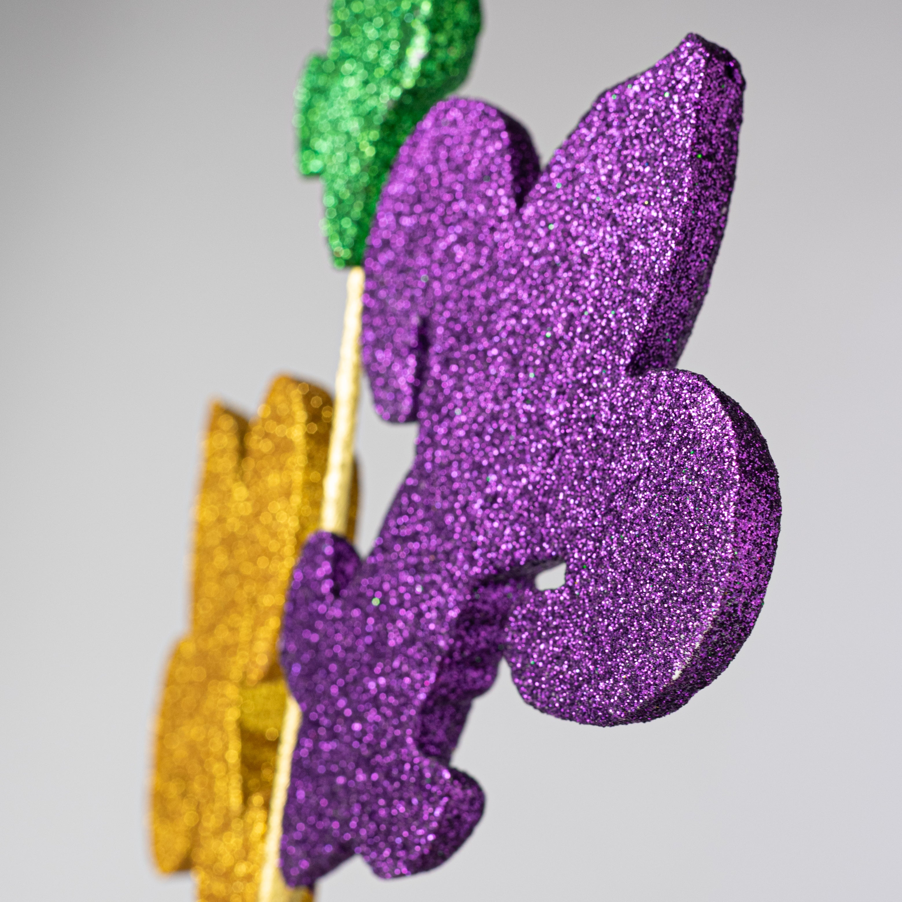 28" Glittered Fleur de Lis Spray: Mardi Gras