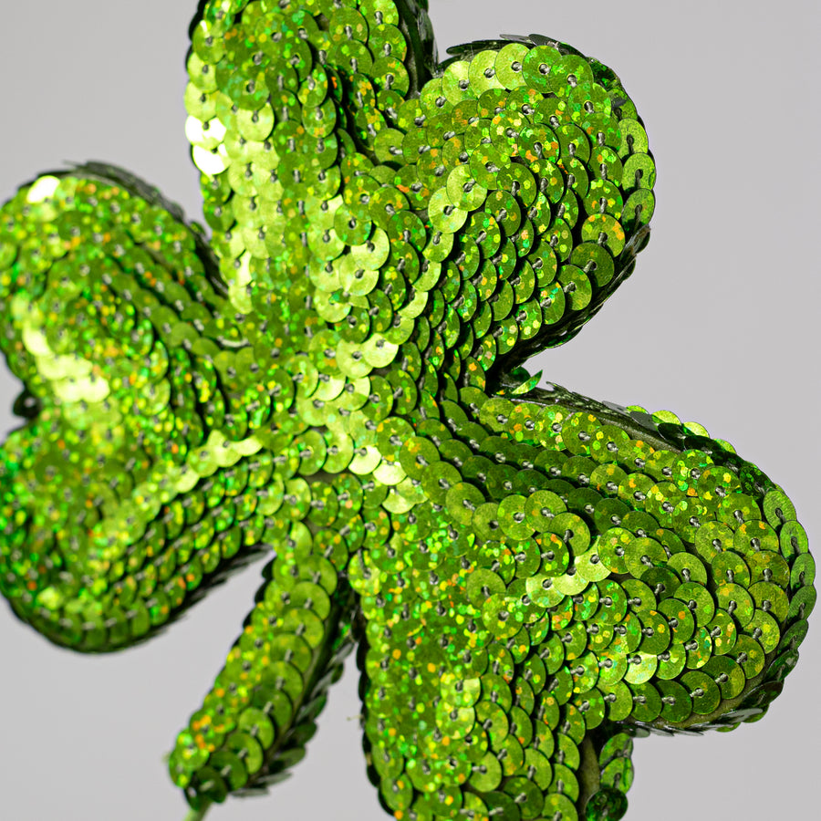 26" Sequin Shamrocks Clover Spray: Lime Green