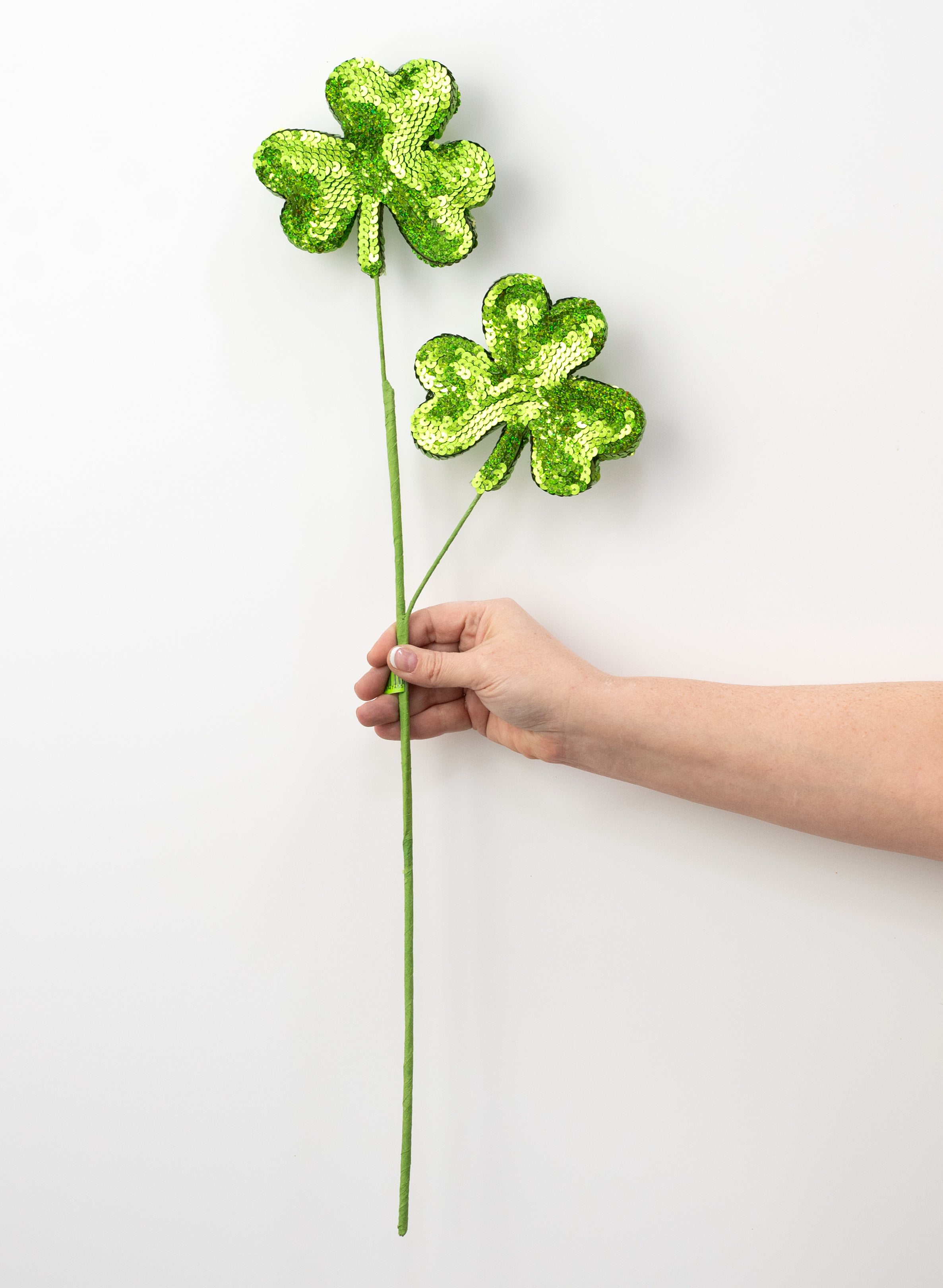 26" Sequin Shamrocks Clover Spray: Lime Green